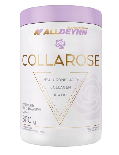 AllDeynn Collarose Kolagen Kwas Hialuronowy i Biotyna dla Zdrowej Skóry o Smaku Dzikiej Maliny i Truskawki 300g