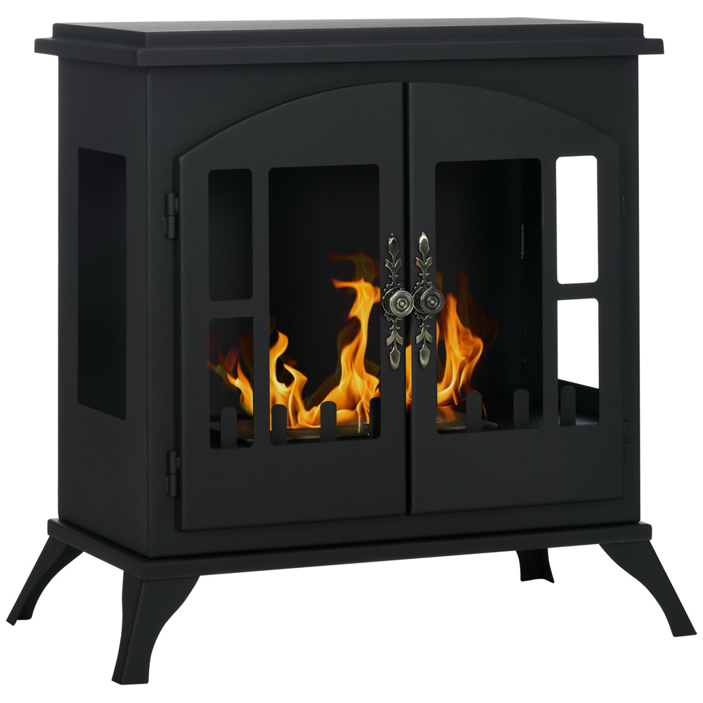 HOMCOM Bioethanol Stove Freestanding Medium-Large 3H Burning Stainless Steel Flame Snuffer for Living Room Black