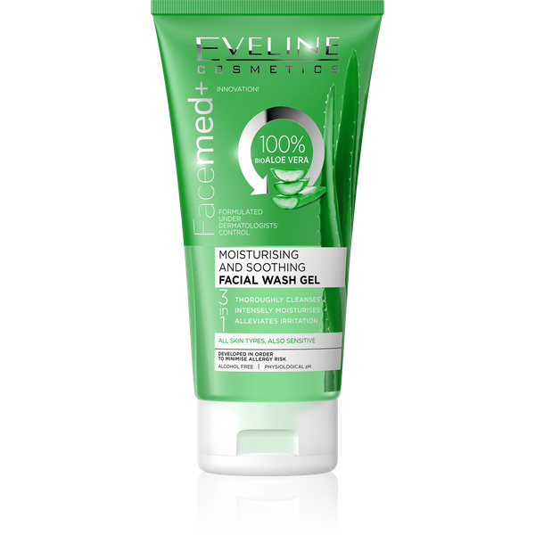 Eveline Facemed+ 3w1 Nawilżająco-Kojący Żel do Mycia Twarzy Aloes 150ml Best Before 29.06.26
