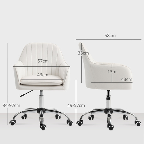 HOMCOM Velvet-Feel Office Chair with Adjustable Height and Wheels - Cream White