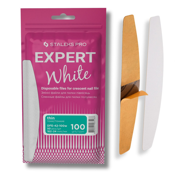 Staleks Pro Expert White Disposable Crescent Nail File Refills 100 Grit DFE-42-100w 50pcs