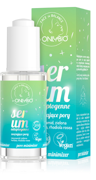 OnlyBio Serum Adaptogenne Zwężające Pory z Niacynamidem i Zieloną Herbatą 30ml