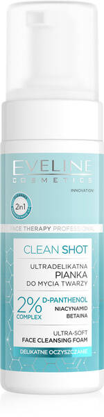Eveline Face Therapy Professional Clean Shot 2% D-Panthenol Kompleks Ultradelikatna Pianka do Mycia Twarzy dla Każdego Rodzaju Skóry 150ml