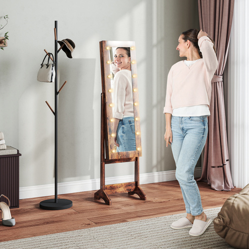 HOMCOM Freestanding Mirrored Jewellery Storage Cabinet - Wood-Effect
