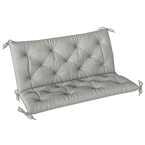Outsunny 2 Seater Bench Pad, Garden Chair Cushion with Back and Ties for Indoor and Outdoor Use, 98 x 100 cm, Light Grey