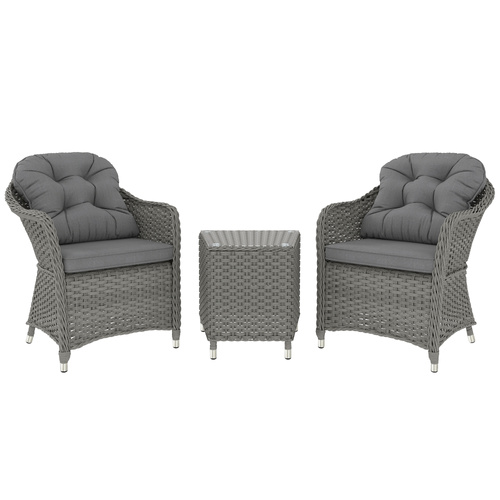 Outsunny Three-Piece Super Padded Rattan Set - Light Grey