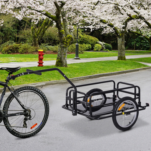 HOMCOM Bike Cargo Trailer Bicycle Trailer Cargo Storage Cart w/ Hitch Cycling Camping Luggage Storage Carrier Transport Steel Black
