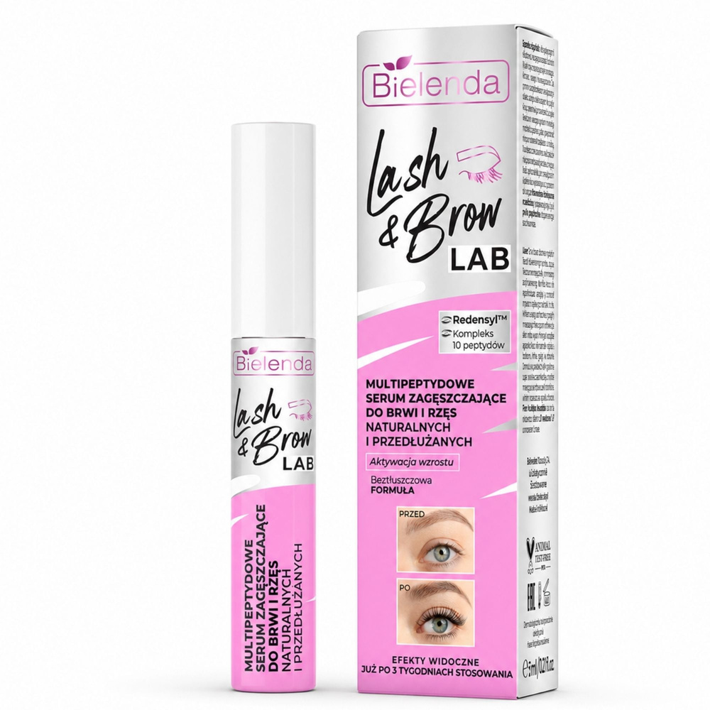 Bielenda Lash & Brow Lab Serum Multi-Peptydowe Zagęszczające do Naturalnych i Przedłużanych Rzęs oraz Brwi 5ml