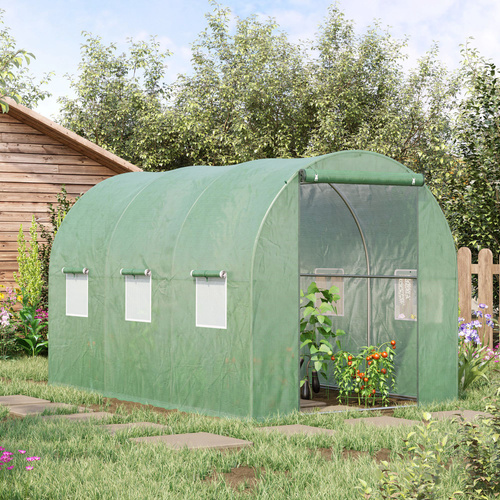 Outsunny Walk-in Polytunnel Greenhouse, Outdoor Garden Tunnel Greenhouse Tent with Zipped Roll-Up Door and 6 Mesh Windows, 3 x 2M