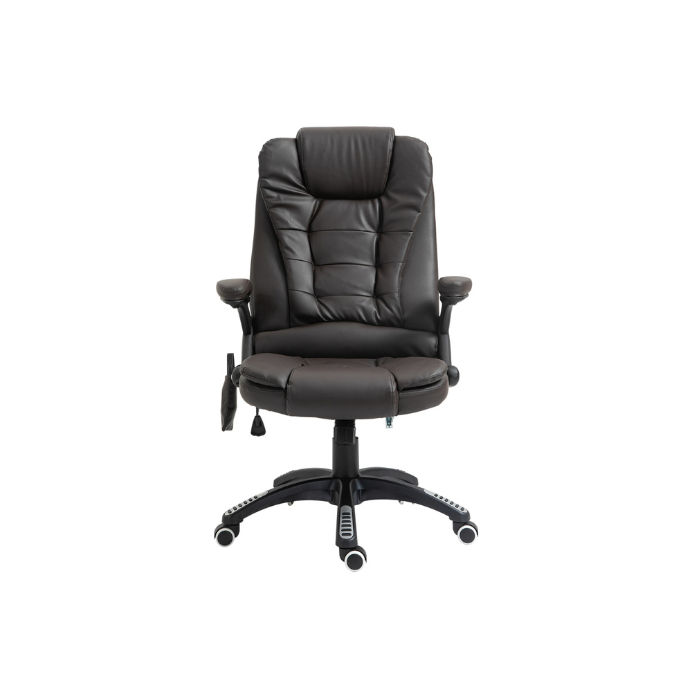 HOMCOM 6-Point Massage Office Chair with Seat Heated for Home Office, PU Leather High Back Executive Desk Chair with Adjustable Height and 360° Swivel for Work Study, Brown