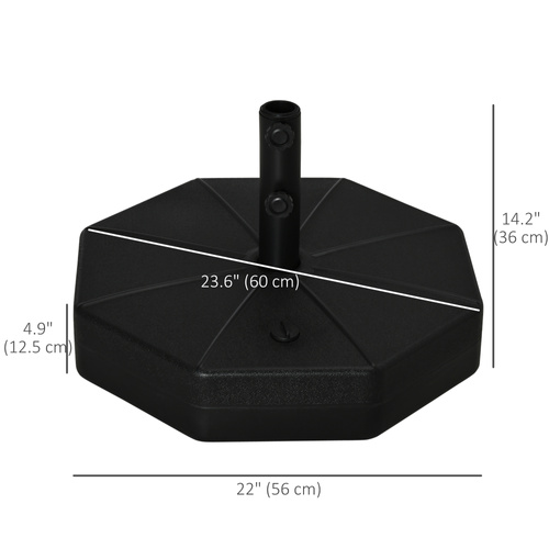 Outsunny Octagonal Garden Parasol Base Holder Outdoor Market Umbrella Stand Weights, Up to 28kg Water Filled or 40kg Sand Filled, Black