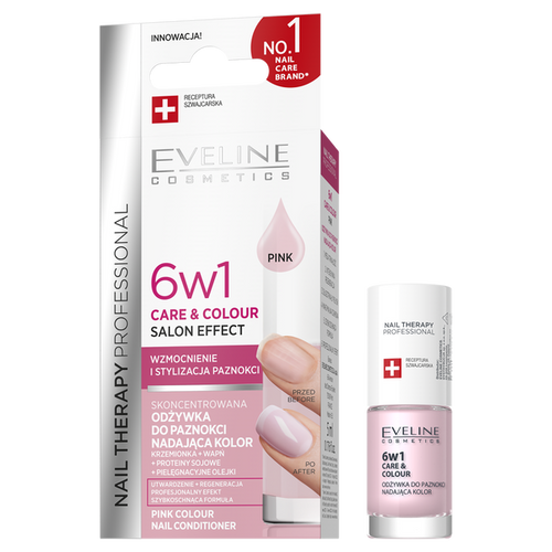 Eveline Nail Therapy Professional Care & Colour 6w1 Skoncentrowana Odżywka do Paznokci Nadająca Kolor Pink 5ml