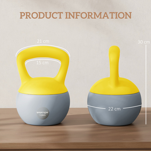 SPORTNOW 12KG Soft Kettlebell, Kettlebell with Non-Slip Handle for Home Gym, Weight Lifting, Strength Training, Yellow/Grey