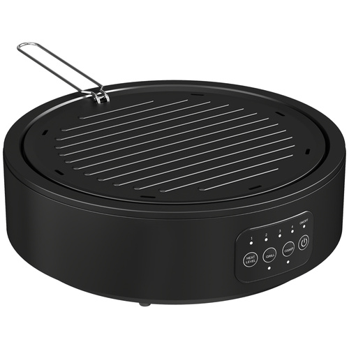 HOMCOM Electric Ceramic Hob with Grill Plate, Multifunctional 36cm Plug in Electric Hob with 4 Heat Levels for All Type Pot