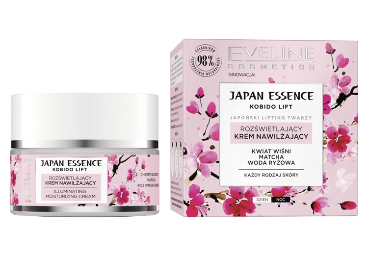 Eveline Japan Essence Rozświetlajścy Krem Nawilżający do Wszystkich Rodzajów Cery na Dzień i na Noc 50ml