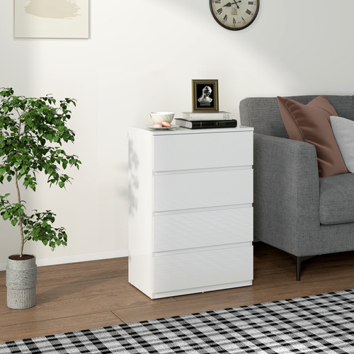 HOMCOM High Gloss Chest of Drawers, 4-Drawer Storage Cabinets, Modern Dresser for Bedroom, White