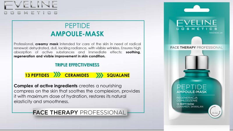 Eveline Face Therapy Professional Ampoule-Mask Peptide Regeneracyjna Maska w Kremie dla Skóry Szarej i Zmęczonej 8ml