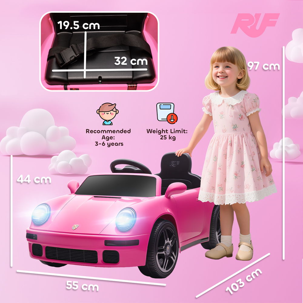 AIYAPLAY Licensed RUF CTR 2017-Yellowbird Electric Car for Kids, with Remote Control, Soft Start, MP3 Player, LED Lights, Pink