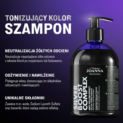 Joanna Professional Silver Boost Complex Shampoo Showing Silver Color 500g