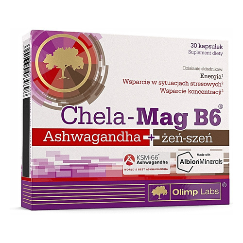 Olimp Chela-Mag B6 Ashwagandha KSM-66 + Żeń-Szeń 30 Kapsułek