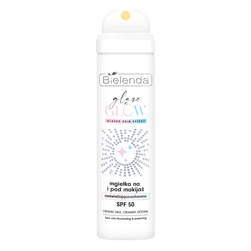Bielenda GLAZE & GLOW Illuminating & Protective Makeup Mist for Use Over and Under Makeup, SPF 50, 75ml