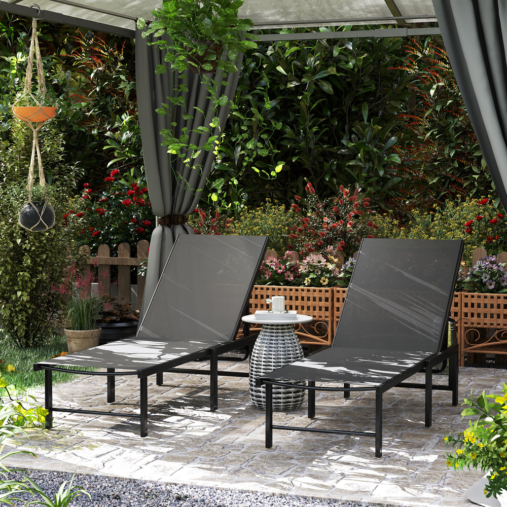 Outsunny Set of Two Reclining Sun Loungers - Grey