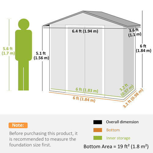 Outsunny 6.5x3.5ft Metal Garden Storage Shed for Outdoor Tool Storage with Double Sliding Doors and 4 Vents, Dark Grey
