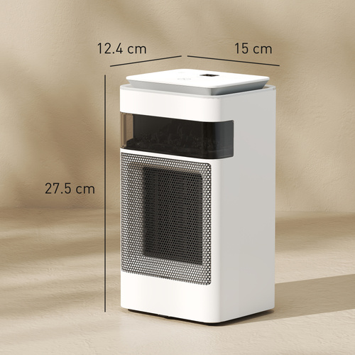 HOMCOM Ceramic Electric Heater, 1500W Fan Space Heater with 3 Modes, 24H Timer, Flame Effect, Oscillation for Bedroom, White