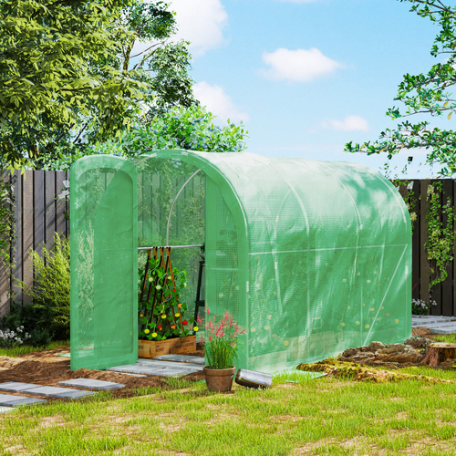 Outsunny 3 x 2 x 2m Polytunnel Greenhouse with Hinged Door, Walk-in Grow House Tent with PE Cover and Galvanised Steel Frame, Green