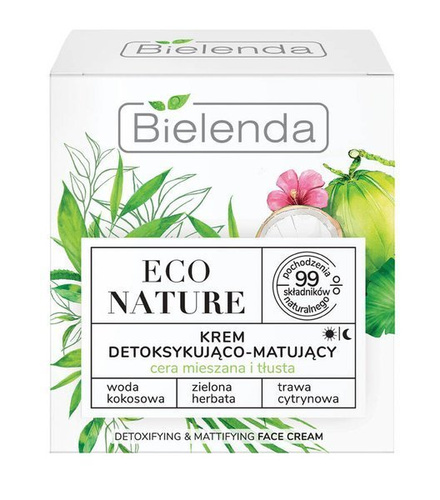 Bielenda ECO NATURE - Woda kokosowa + Zielona Herbata + Trawa Cytrynowa - krem detoksykująco-matujący 50ml