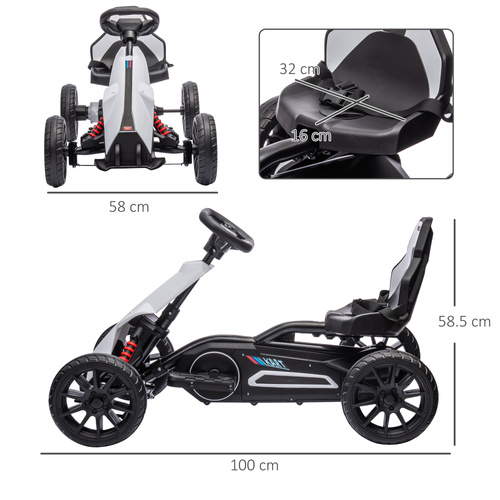 HOMCOM 12V Electric Go-Kart for Kids, Ride-On Racing Go-Kart, with Forward and Reversing Functions, for Ages 3-8 Years - White