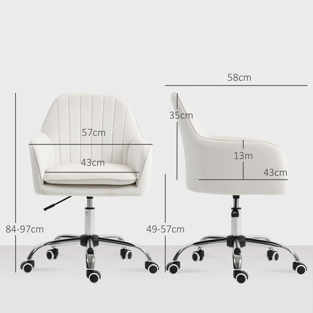 HOMCOM Velvet-Feel Office Chair with Adjustable Height and Wheels - Cream White