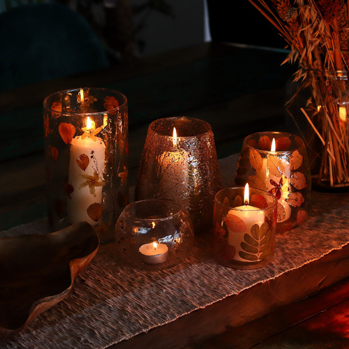 Natural Floral Glass - Straight Candle Holder - Rosa - (8x8cm)