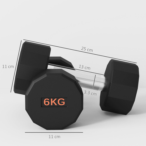 SPORTNOW Dumbbells Weights Set with 12-Sided Shape and Non-Slip Grip for Men Women Home Gym Workout, 2 x 6kg