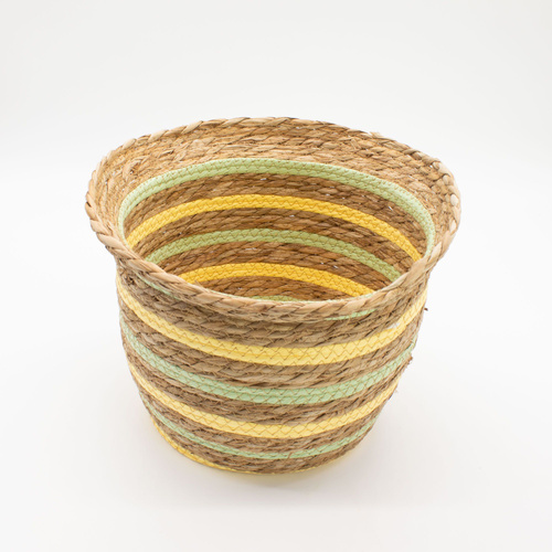 Seagrass & Straw Vase Shaped Baskets - Natural Yellow & Green - Set of 3