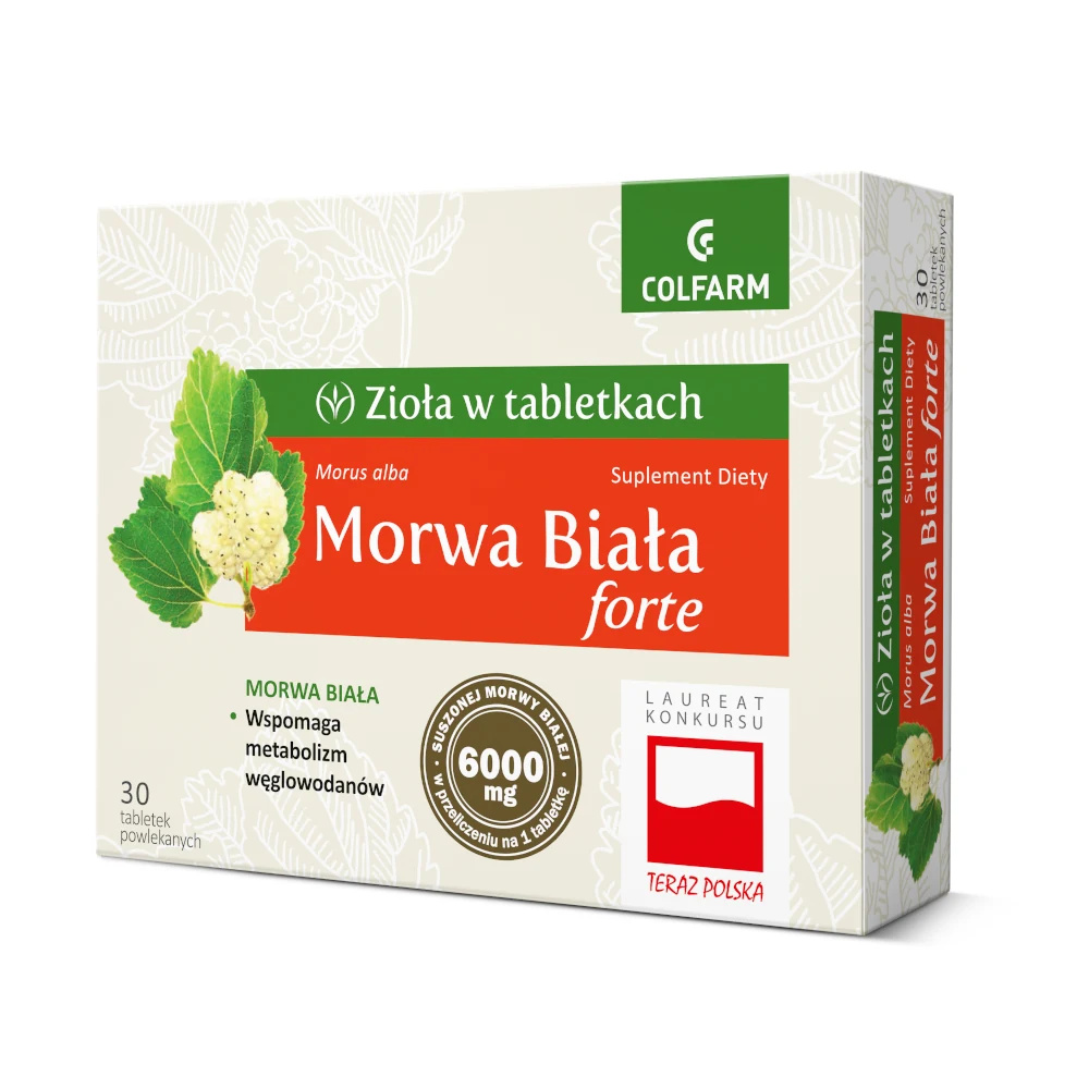 Colfarm Zioła w Tabletkach Morwa Biala Forte Wspomaga Metabolizm Węglowodanów 60 Tabletek