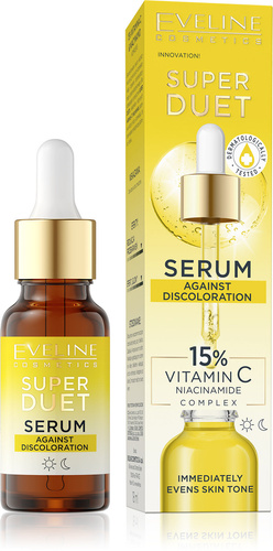 Eveline Super Duet Against Discoloration Concentrated Serum 15% Vitamin C and Niacinamide Complex for Dry and Dull Skin Day and Night 18ml