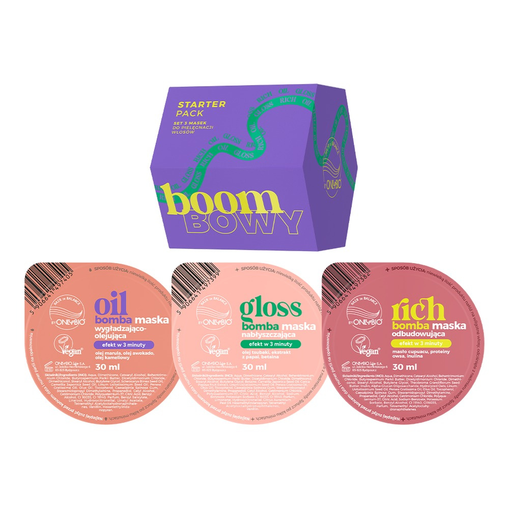 OnlyBio Hair In Balance Maski Bomba Nabłyszczająca + Odbudowująca + Wygładzająca 3 x 30ml