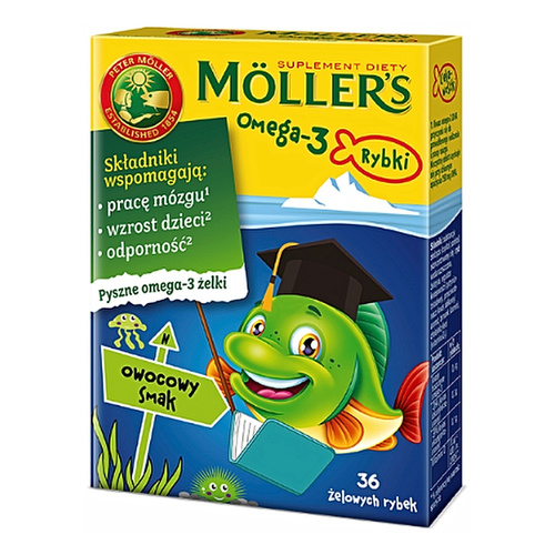 Möller's Omega-3 Rybki DHA + EPA + Witamina D3 Owocowe 27 Żelków