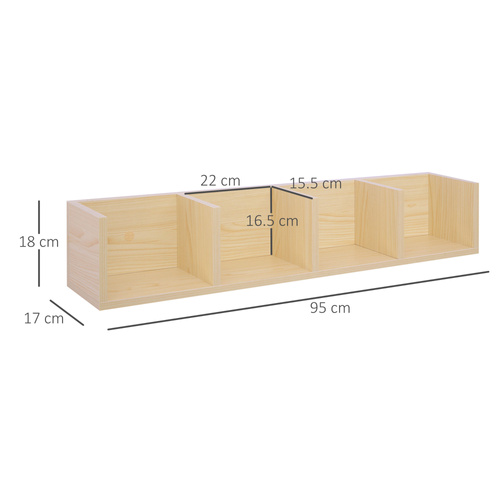 HOMCOM Wall Mount 84 CD / 56 DVD/Blu-ray/ Media Storage Rack 4 Cubes Wooden Shelf Organizer Unit Bookcase Display, Natural Wood Finish
