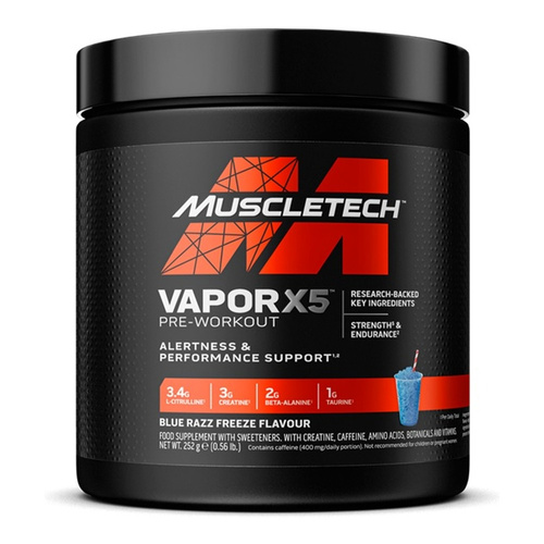 MuscleTech Vapor X5 Pre-Workout For Energy and Focus Blue Razz Freeze 252g