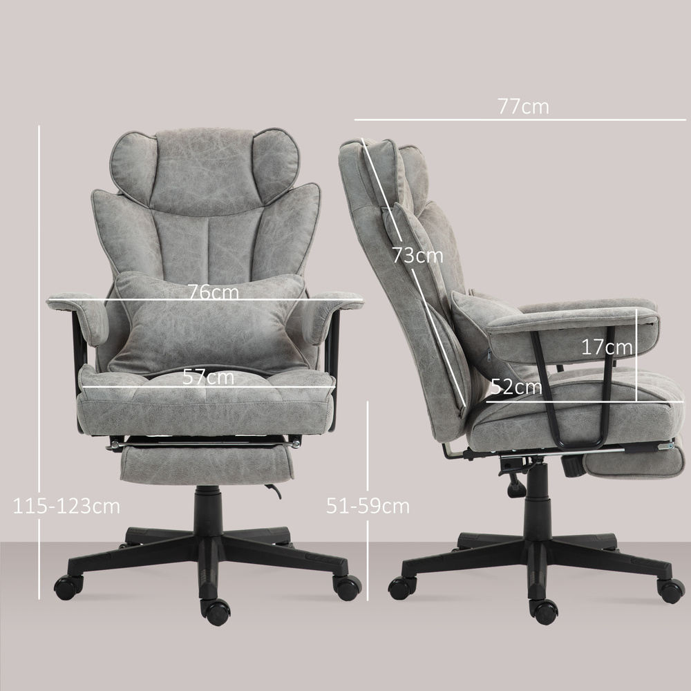 HOMCOM Office Chair with 6 Point Massage and Heat, Ergonomic Desk Chair with Foot Rest, Lumbar Support, Reclining Function and Wide Seat, Height-Adjustable High Back Swivel Rolling for Home, Grey