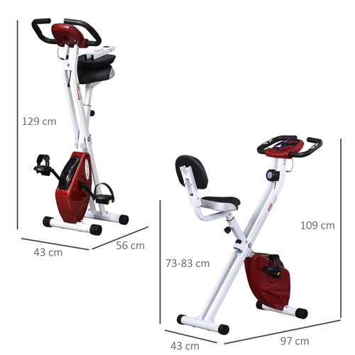 HOMCOM Folding Exercise Bike, Fitness Bicycle Indoor Trainer, Quiet 8-Level Magnetic Resistance, with LCD Monitor, Pulse Sensor and Wheels for Sport Maison and Cardio Training, Red