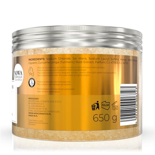 Apis Relaksująca Sól do Kąpieli z Miodem i z Kurkumą dla każdego Rodzaju Skóry 650g