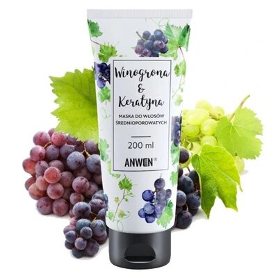 Anwen Winogrono i Keratyna Maska do Włosów Średnioporowatych 200ml Best Before 01.01.26