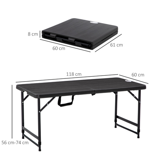 Outsunny Foldable Patio Dining Table for 4, Height Adjustable Outdoor Table for Garden, Lawn, Dark Grey