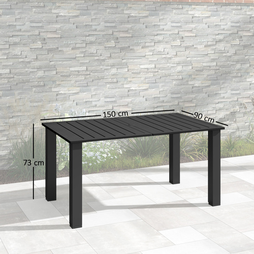 Outsunny Garden Dining Table for 6 with Parasol Hole, Rectangle Outdoor Garden Table with Slatted Metal Top, Steel Frame, Black