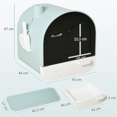 PawHut Hooded Cat Litter Box, Kitten Litter Tray, with Lid, Scoop, Filter, Flap Door