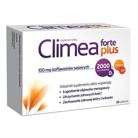 Climea Forte Plus Łagodzi Objawy Menopauzy Wspomga Utrzymanie Zdrowych Kości Skóry i Włosów 30 Tabletek