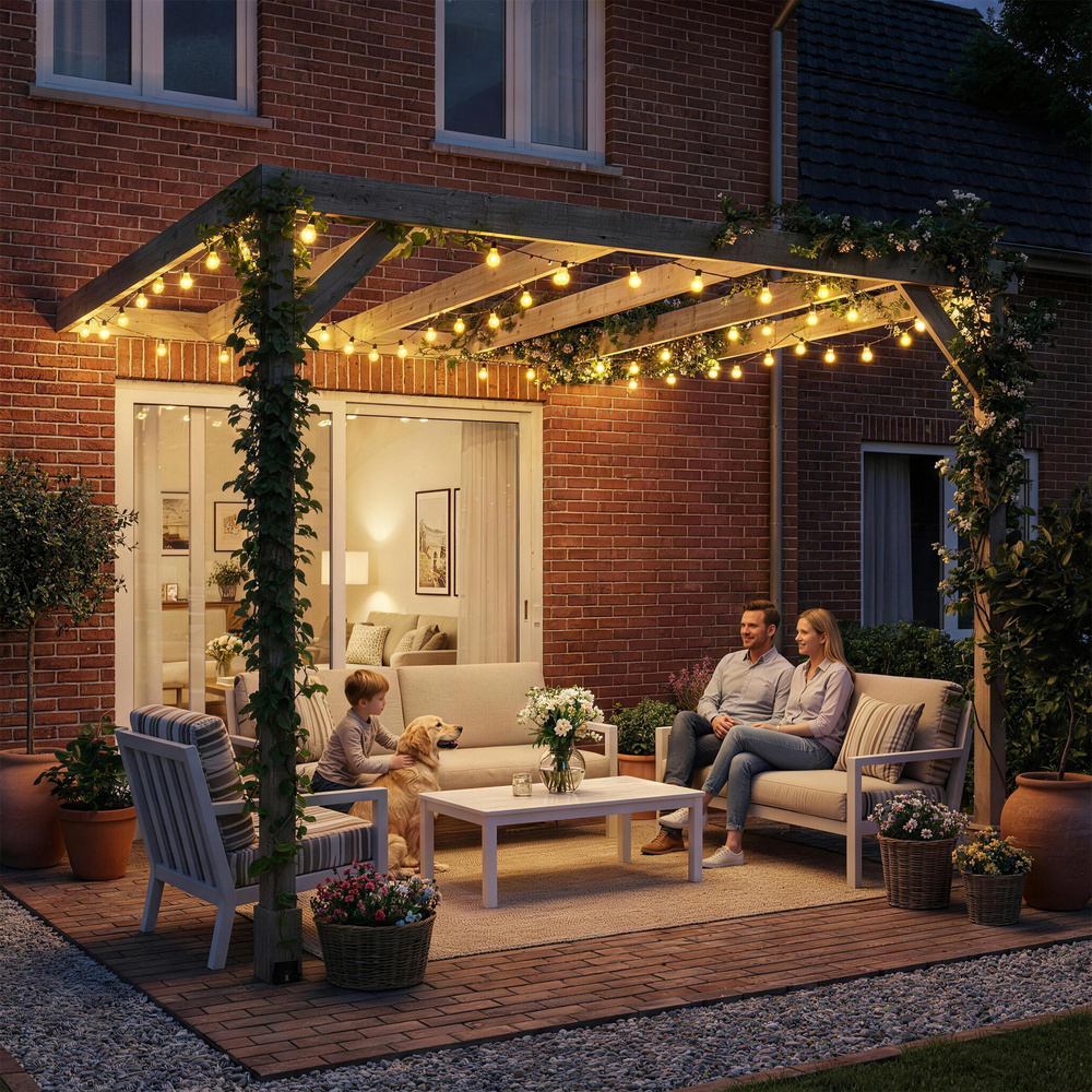 Outsunny Lean-To Wooden Pergola Kit, Decorative Garden Gazebo with Stable Structure and Concrete Anchors, 2.4 x 2.4m, Light Brown